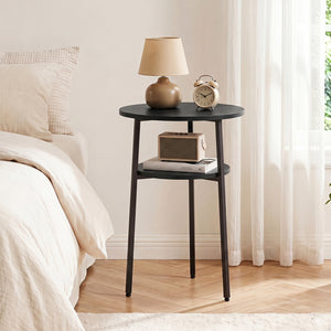 Round Side Table with Storage Shelf & Metal Frame for Living Room-Black view 3