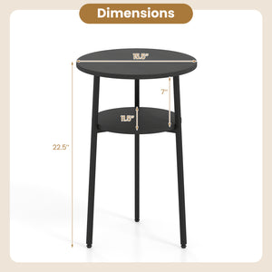 Round Side Table with Storage Shelf & Metal Frame for Living Room-Black view 5