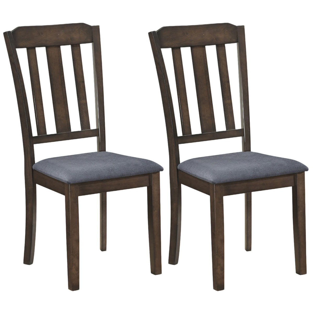 Set of 2 Rubber Wood Dining Room Chairs with Comfortable Backrest-Brown
