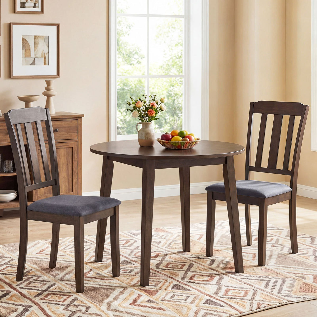 Set of 2 Rubber Wood Dining Room Chairs with Comfortable Backrest-Brown view 2