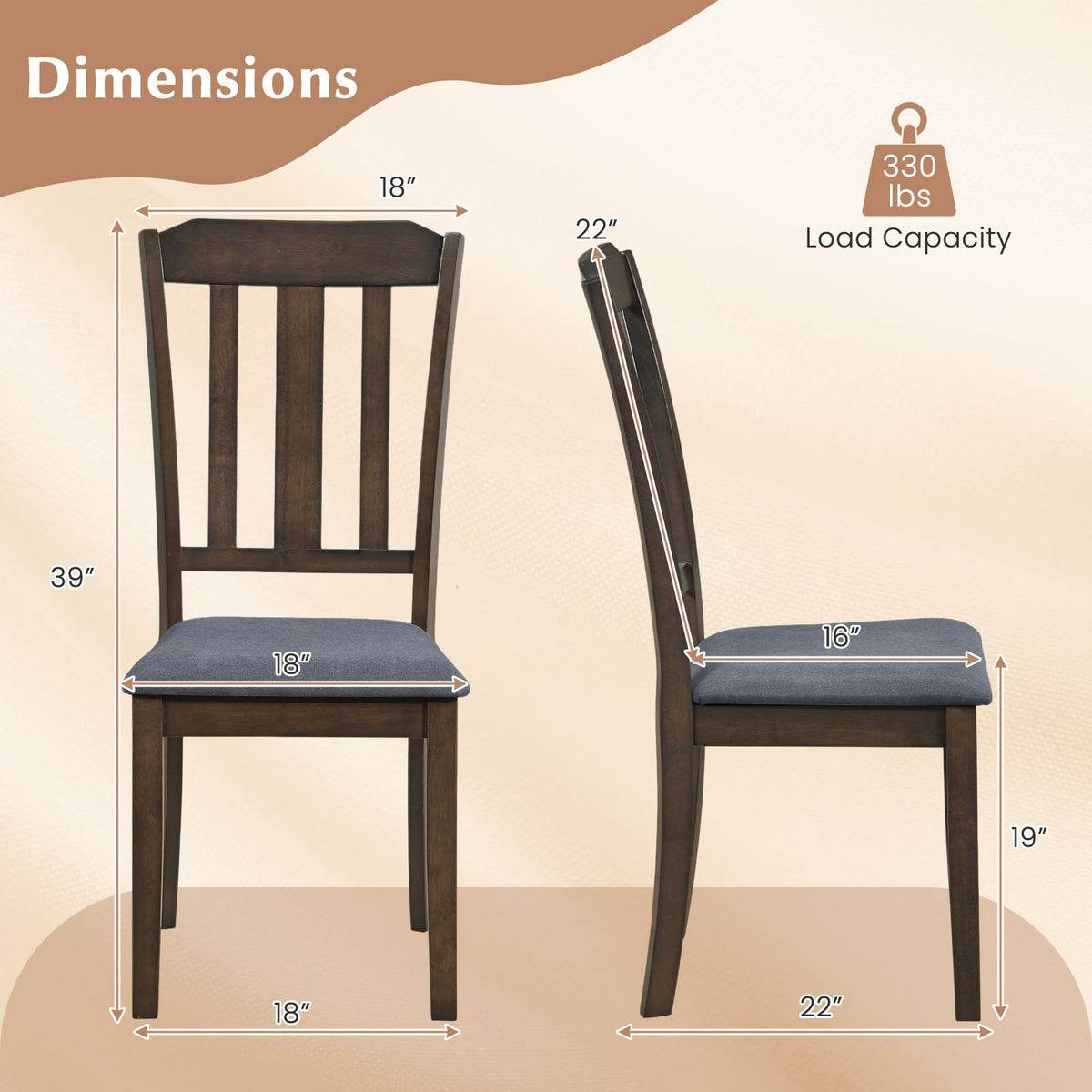 Set of 2 Rubber Wood Dining Room Chairs with Comfortable Backrest-Brown view 4