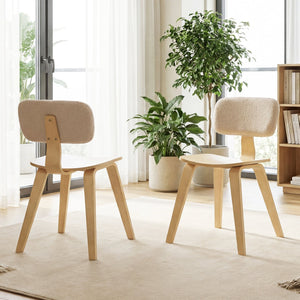Set of 2 Rubber Wood Dining Room Chairs with Teddy Velvet Padded Backrest-Natural view 3
