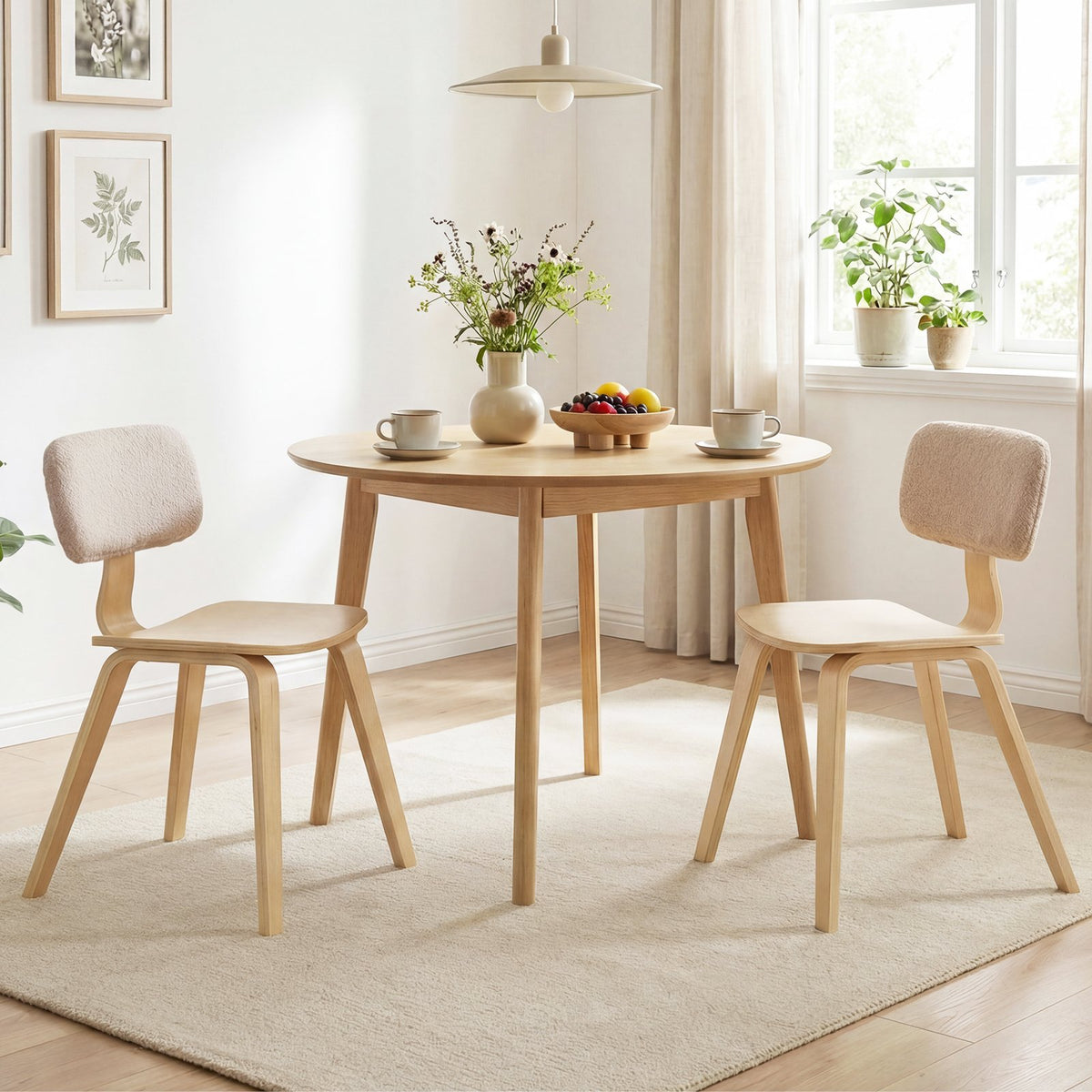 Set of 2 Rubber Wood Dining Room Chairs with Teddy Velvet Padded Backrest-Natural view 5
