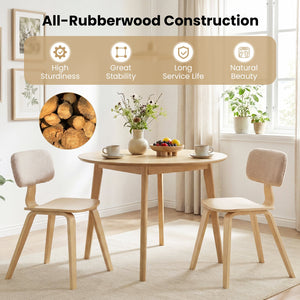 Set of 2 Rubber Wood Dining Room Chairs with Teddy Velvet Padded Backrest-Natural view 8