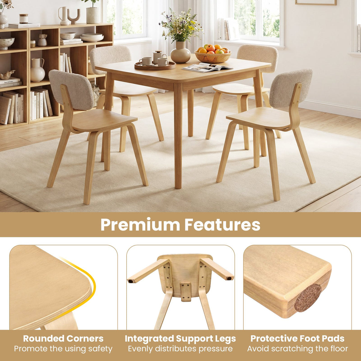 Set of 2 Rubber Wood Dining Room Chairs with Teddy Velvet Padded Backrest-Natural view 9