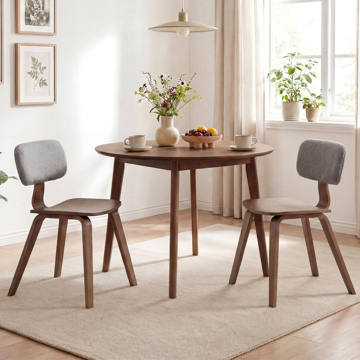 Set of 2 Rubber Wood Dining Room Chairs with Teddy Velvet Padded Backrest-Walnut view 5