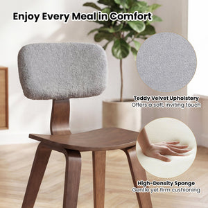 Set of 2 Rubber Wood Dining Room Chairs with Teddy Velvet Padded Backrest-Walnut view 6