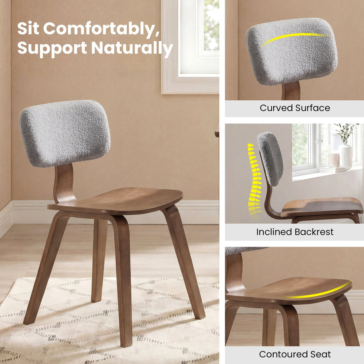 Set of 2 Rubber Wood Dining Room Chairs with Teddy Velvet Padded Backrest-Walnut view 7