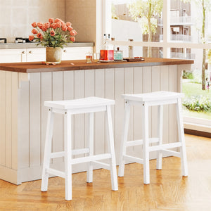 Set of 2 Saddle-Seat Counter Height Stools with Curved Seat and Footrests-Beige view 2