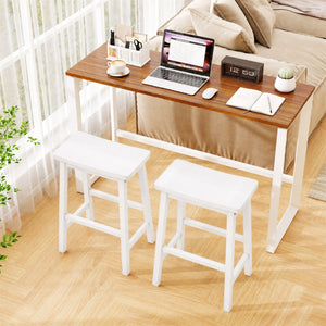 Set of 2 Saddle-Seat Counter Height Stools with Curved Seat and Footrests-Beige view 3