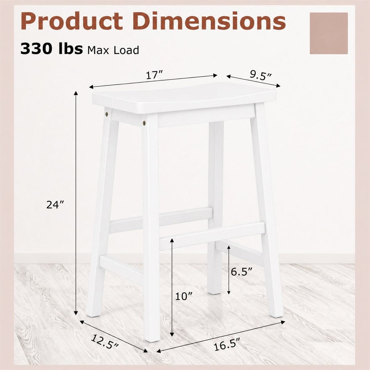 Set of 2 Saddle-Seat Counter Height Stools with Curved Seat and Footrests-Beige view 4