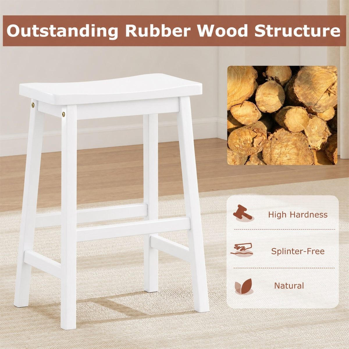 Set of 2 Saddle-Seat Counter Height Stools with Curved Seat and Footrests-Beige view 6
