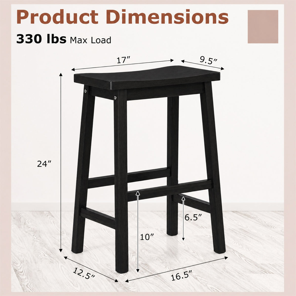 Set of 2 Saddle-Seat Counter Height Stools with Curved Seat and Footrests-Black view 4