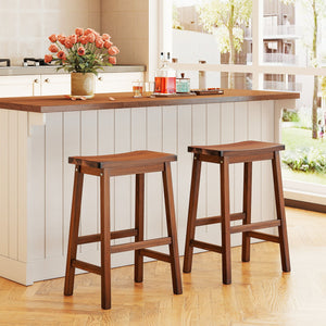 Set of 2 Saddle-Seat Counter Height Stools with Curved Seat and Footrests-Walnut view 2