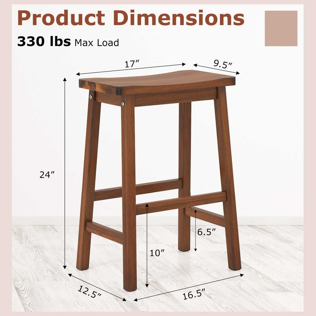 Set of 2 Saddle-Seat Counter Height Stools with Curved Seat and Footrests-Walnut view 4