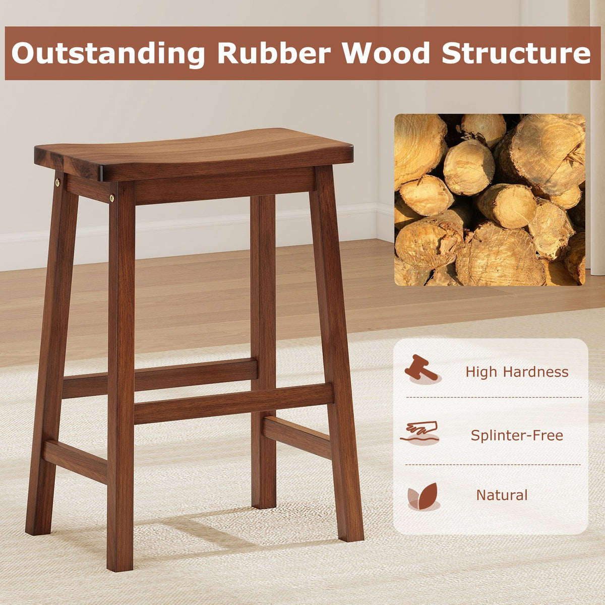 Set of 2 Saddle-Seat Counter Height Stools with Curved Seat and Footrests-Walnut view 5