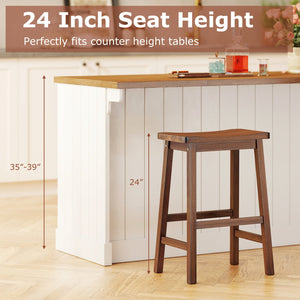 Set of 2 Saddle-Seat Counter Height Stools with Curved Seat and Footrests-Walnut view 6