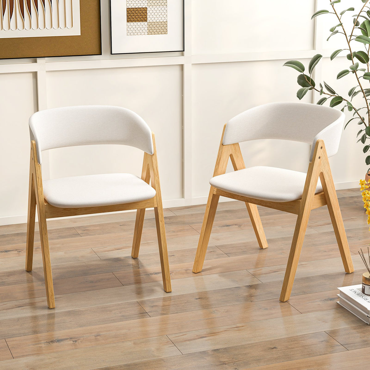 Set of 2 Soft Padded Accent Armchairs for Dining Room-Natural and Beige view 2