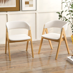 Set of 2 Soft Padded Accent Armchairs for Dining Room-Natural and Beige view 2