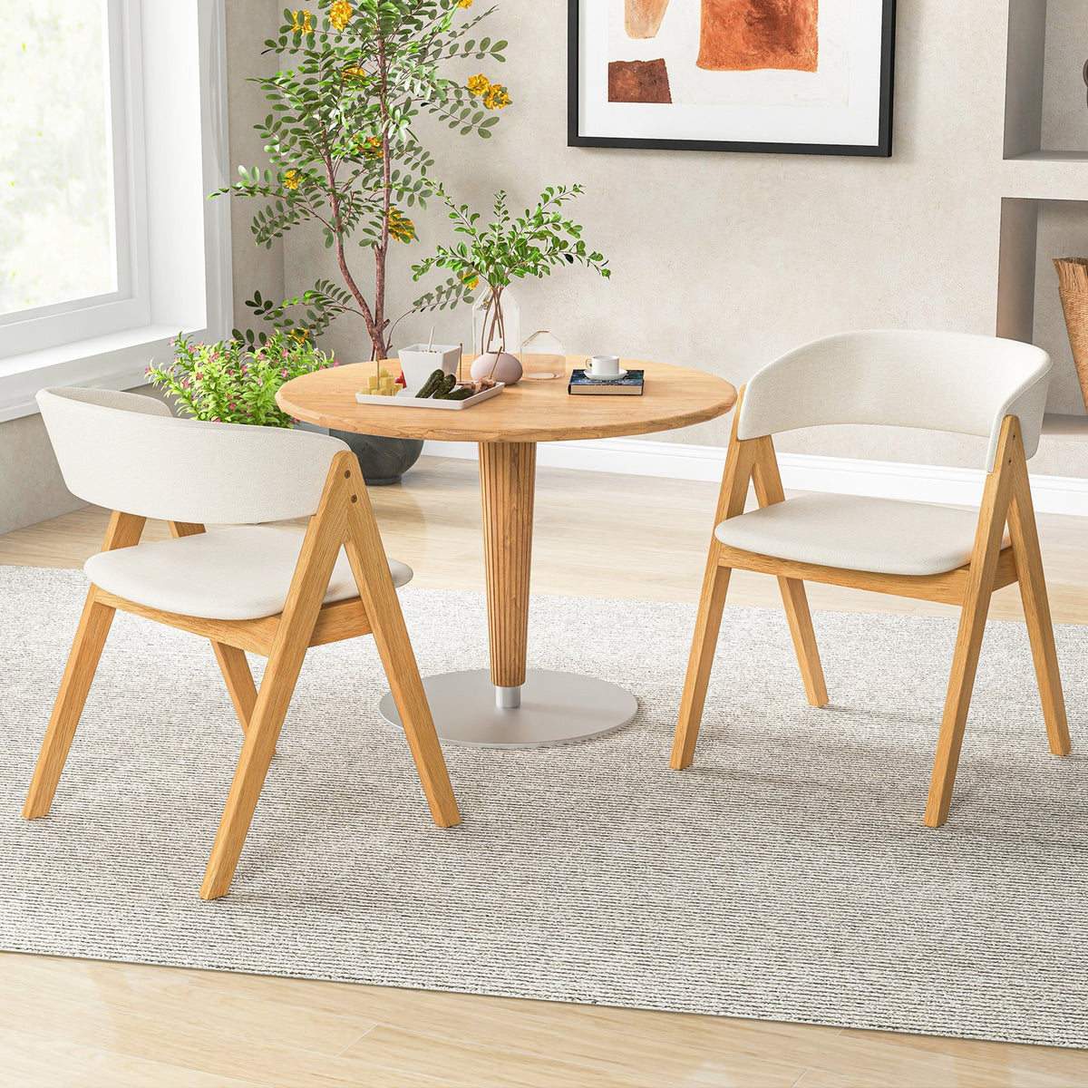 Set of 2 Soft Padded Accent Armchairs for Dining Room-Natural and Beige view 3