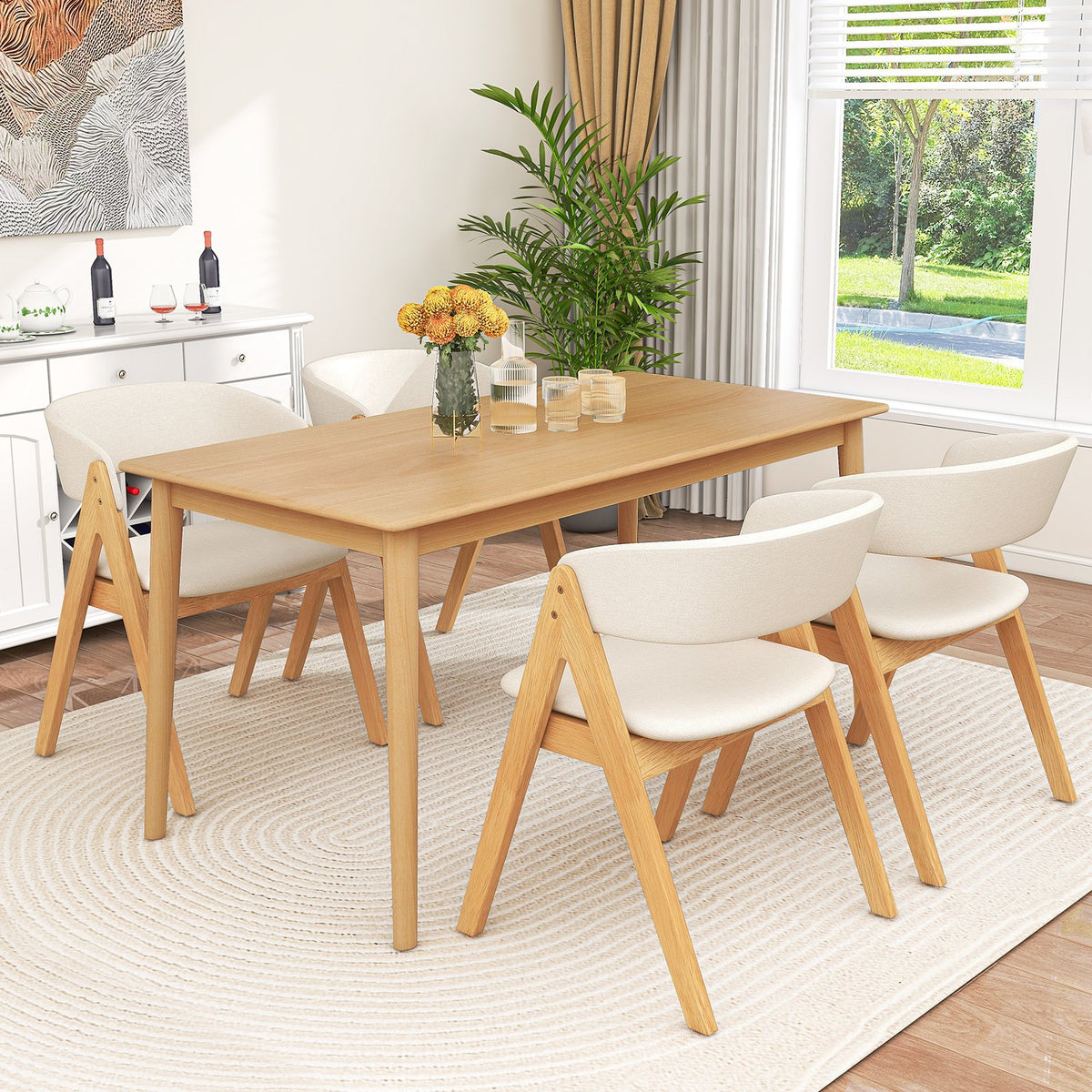 Set of 2 Soft Padded Accent Armchairs for Dining Room-Natural and Beige view 5