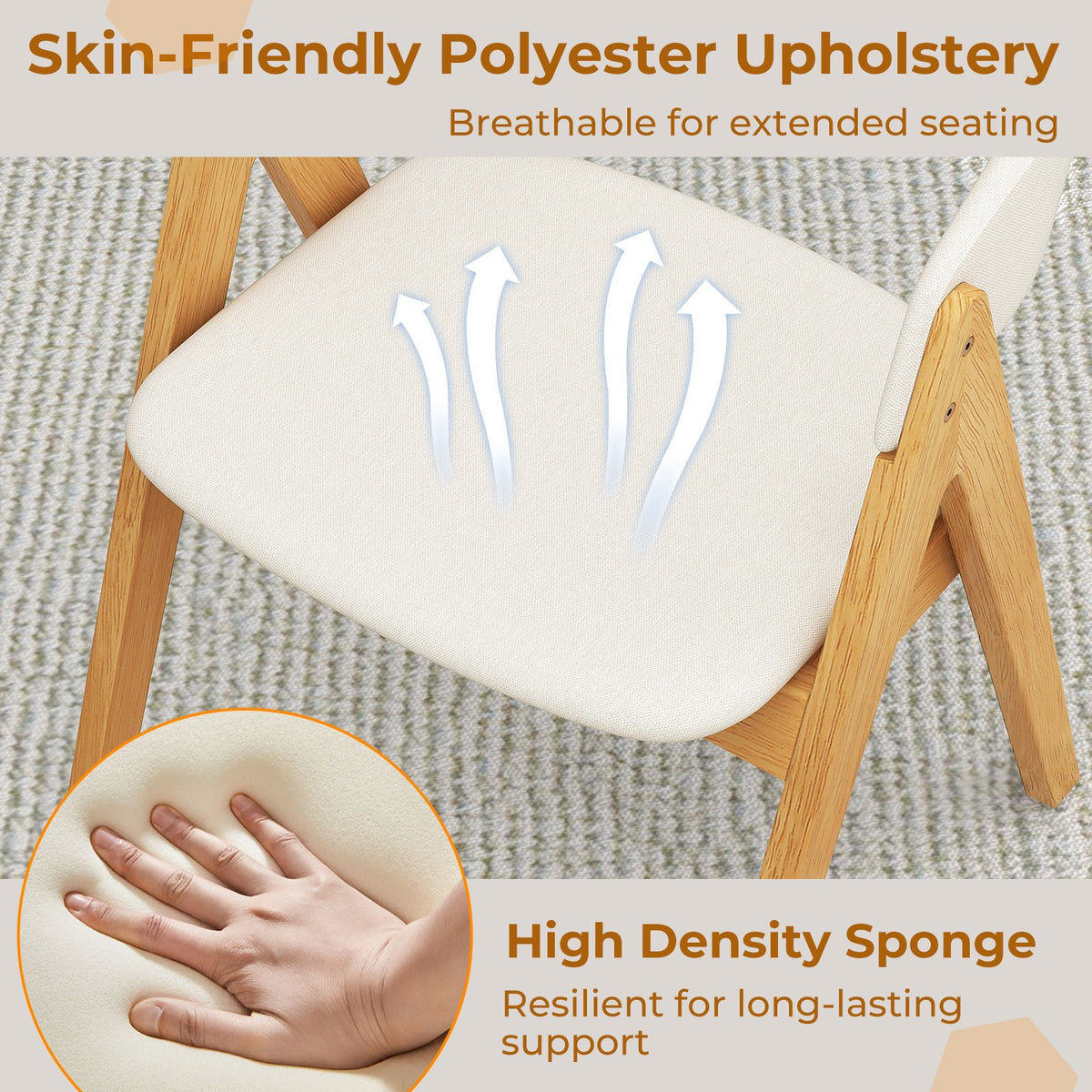 Set of 2 Soft Padded Accent Armchairs for Dining Room-Natural and Beige view 8