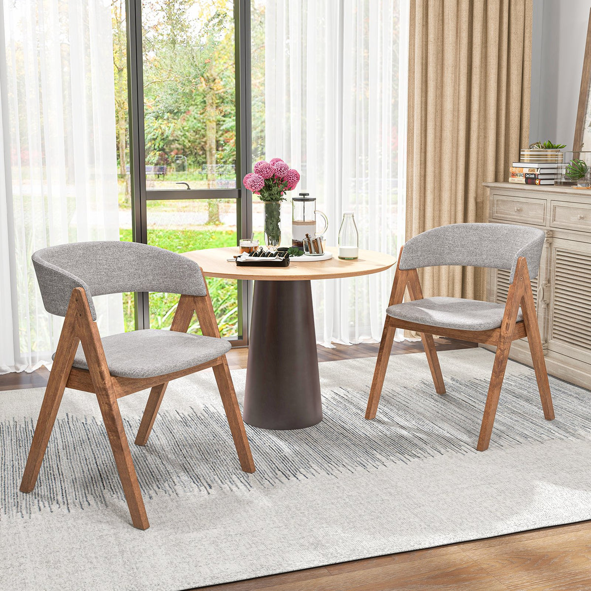 Set of 2 Soft Padded Accent Armchairs for Dining Room-Walnut and Grey view 3