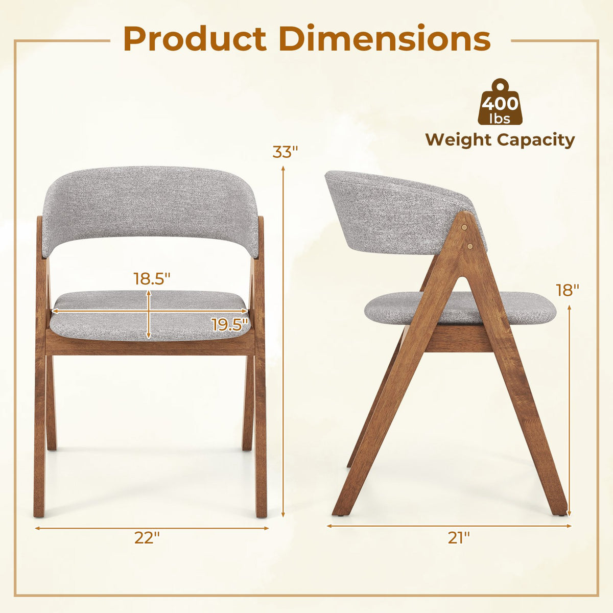 Set of 2 Soft Padded Accent Armchairs for Dining Room-Walnut and Grey view 4