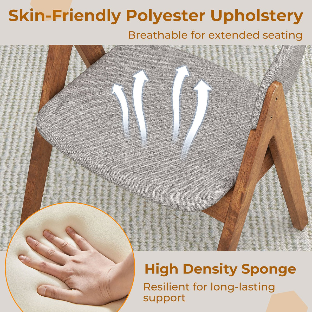 Set of 2 Soft Padded Accent Armchairs for Dining Room-Walnut and Grey view 8