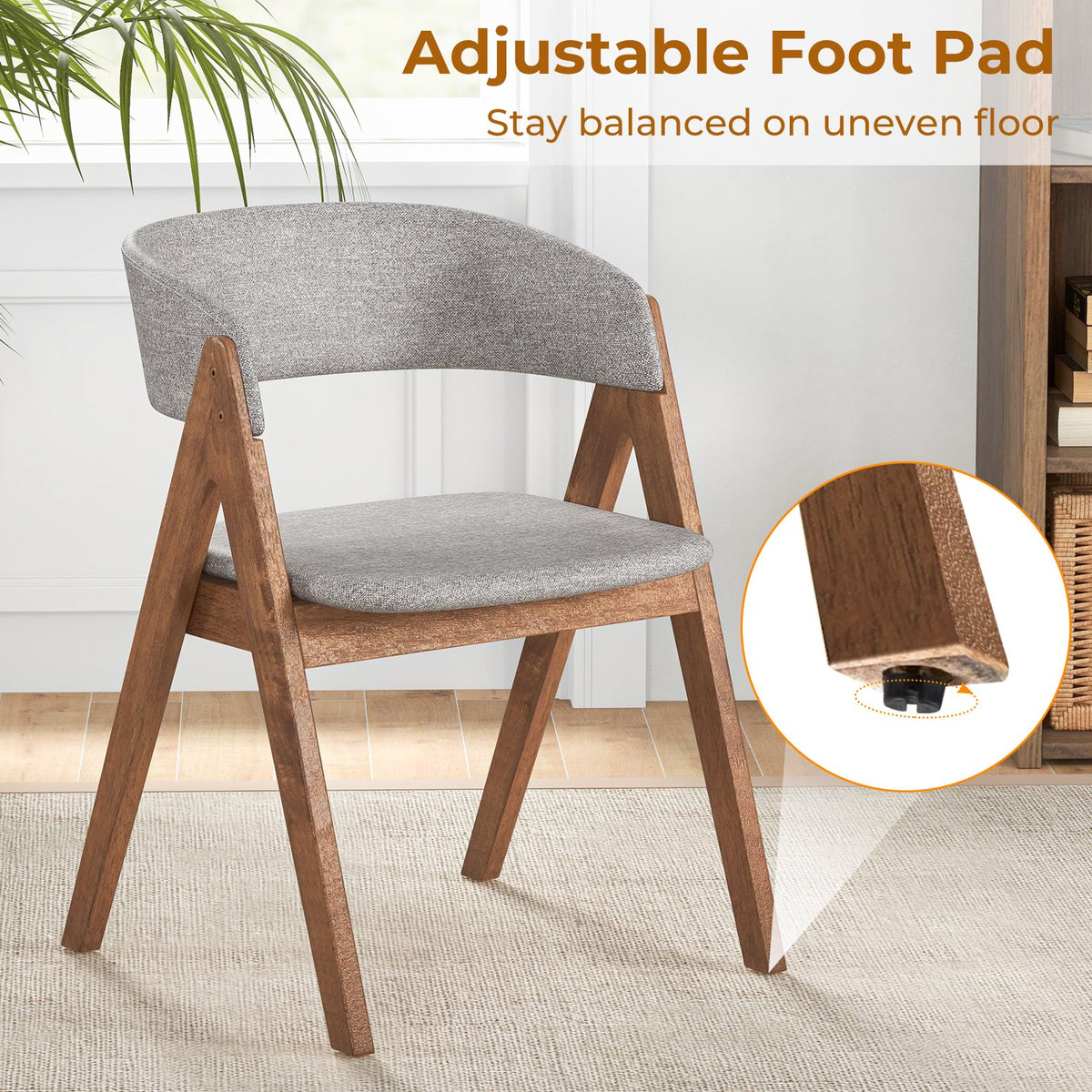 Set of 2 Soft Padded Accent Armchairs for Dining Room-Walnut and Grey view 9