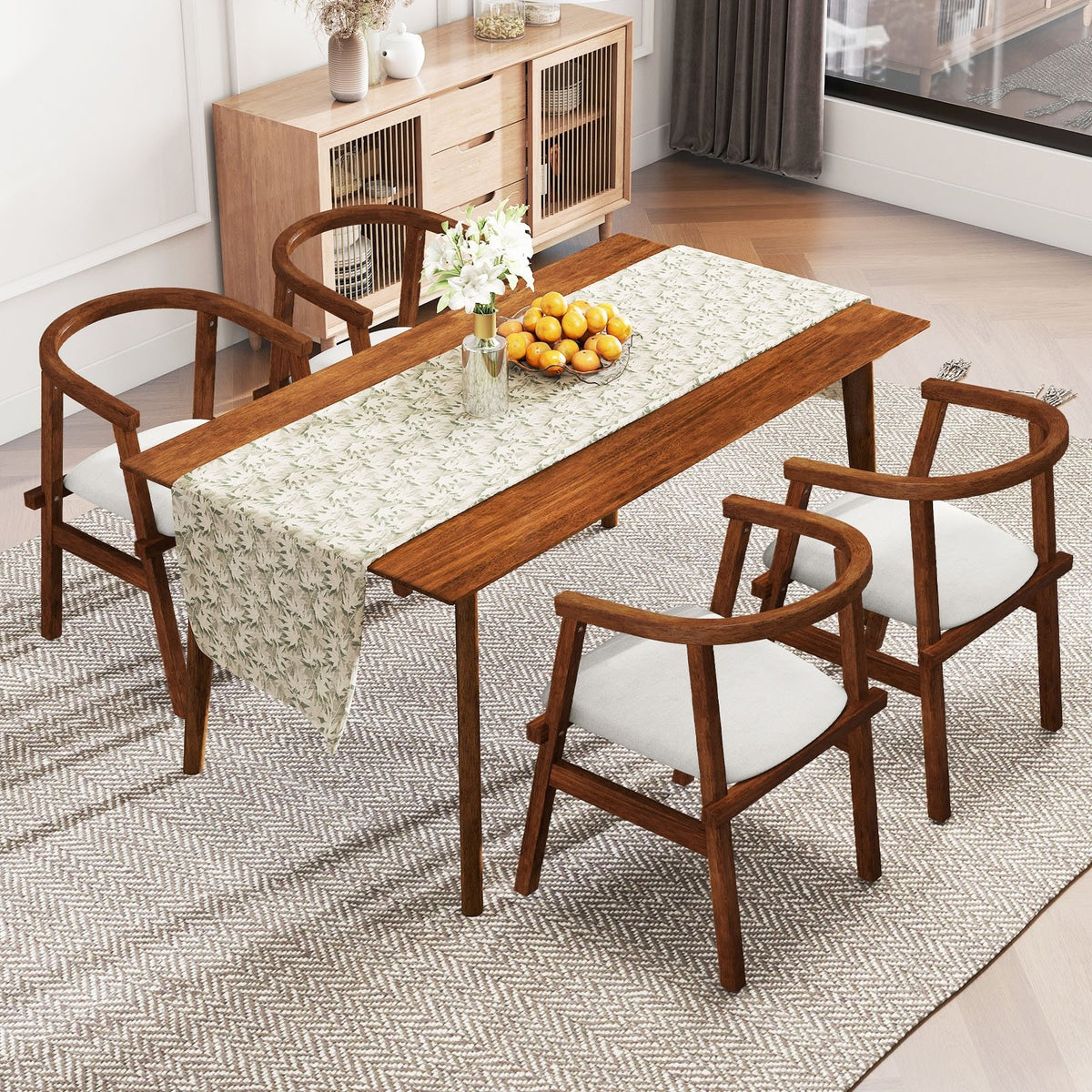 Set of 2 Solid Rubber Wood Dining Room Chairs with Wrap-around Armrest-Walnut view 3