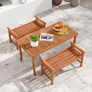 Set of 2 Solid Wood Backless Garden Bench with Support Handles and Curved Slatted Seat for Deck view 2