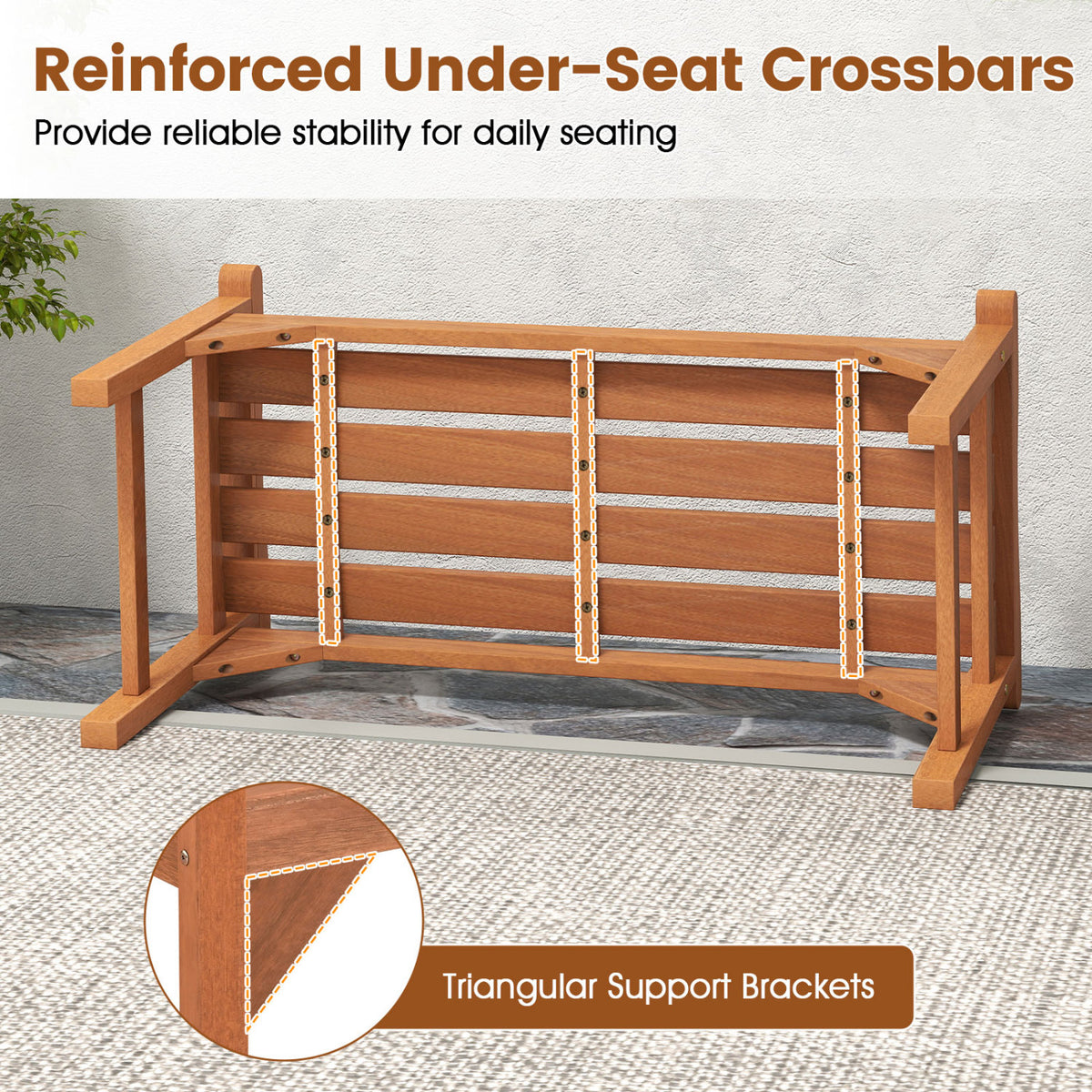 Set of 2 Solid Wood Backless Garden Bench with Support Handles and Curved Slatted Seat for Deck view 7