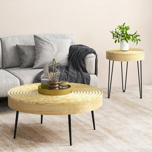 Set of 2 Solid Wood Farmhouse Round Coffee Tables-Natural view 3