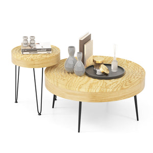 Set of 2 Solid Wood Farmhouse Round Coffee Tables-Natural view 4