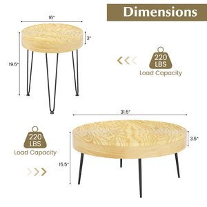 Set of 2 Solid Wood Farmhouse Round Coffee Tables-Natural view 5