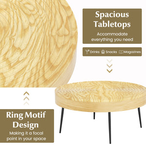 Set of 2 Solid Wood Farmhouse Round Coffee Tables-Natural view 8