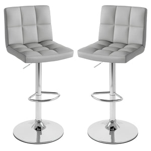 Set of 2 Square Swivel Adjustable Bar Stools with Back and Footrest-Gray