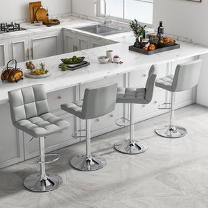 Set of 2 Square Swivel Adjustable Bar Stools with Back and Footrest-Gray view 3