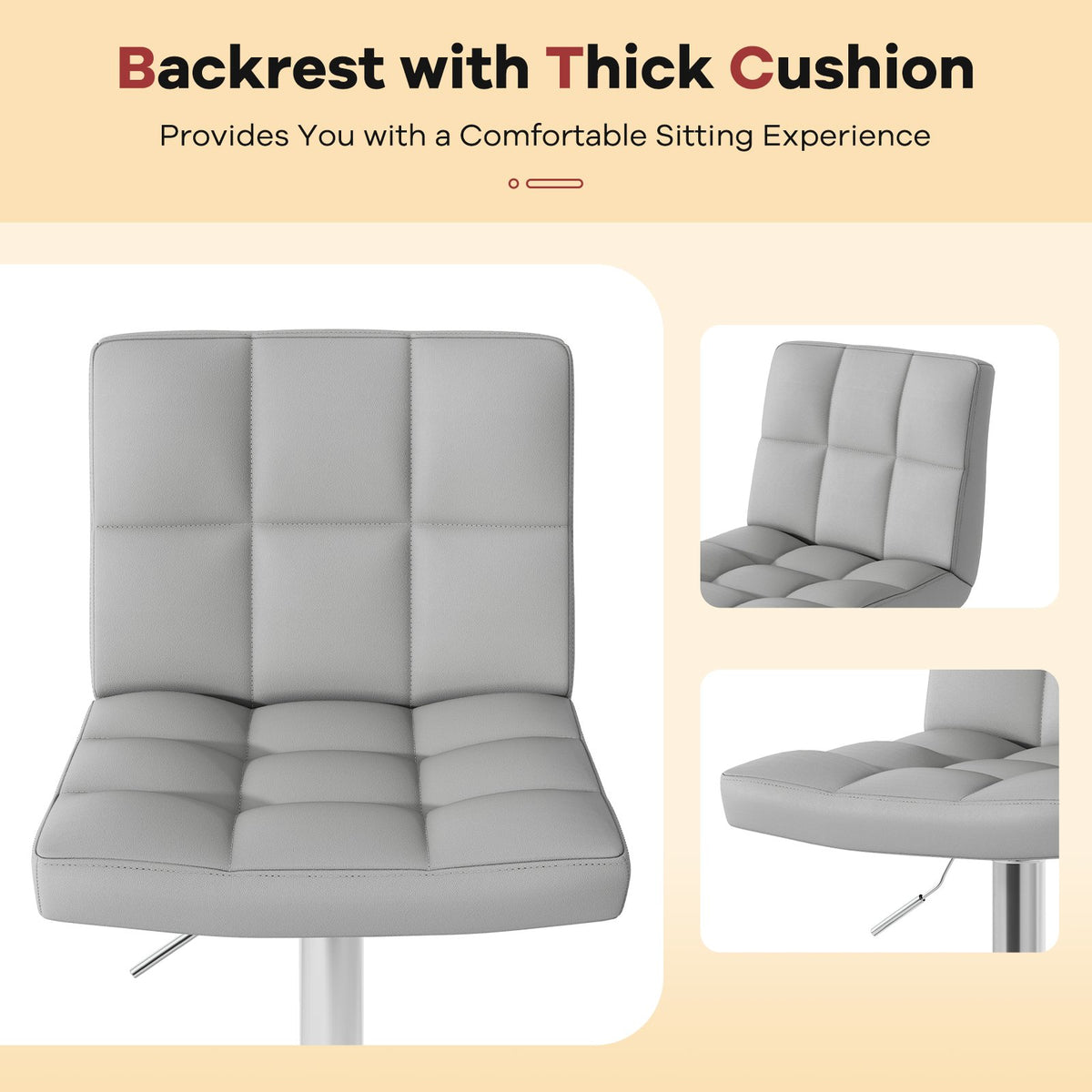 Set of 2 Square Swivel Adjustable Bar Stools with Back and Footrest-Gray view 8
