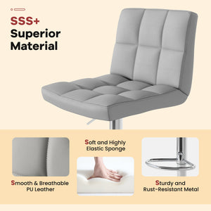 Set of 2 Square Swivel Adjustable Bar Stools with Back and Footrest-Gray view 9