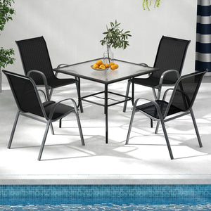 Set of 2 Stackable Patio Dining Chairs Set with Armrest-Black view 2
