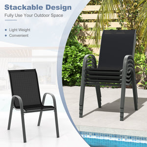 Set of 2 Stackable Patio Dining Chairs Set with Armrest-Black view 5
