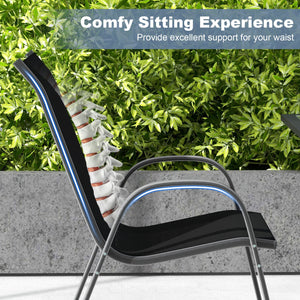 Set of 2 Stackable Patio Dining Chairs Set with Armrest-Black view 7
