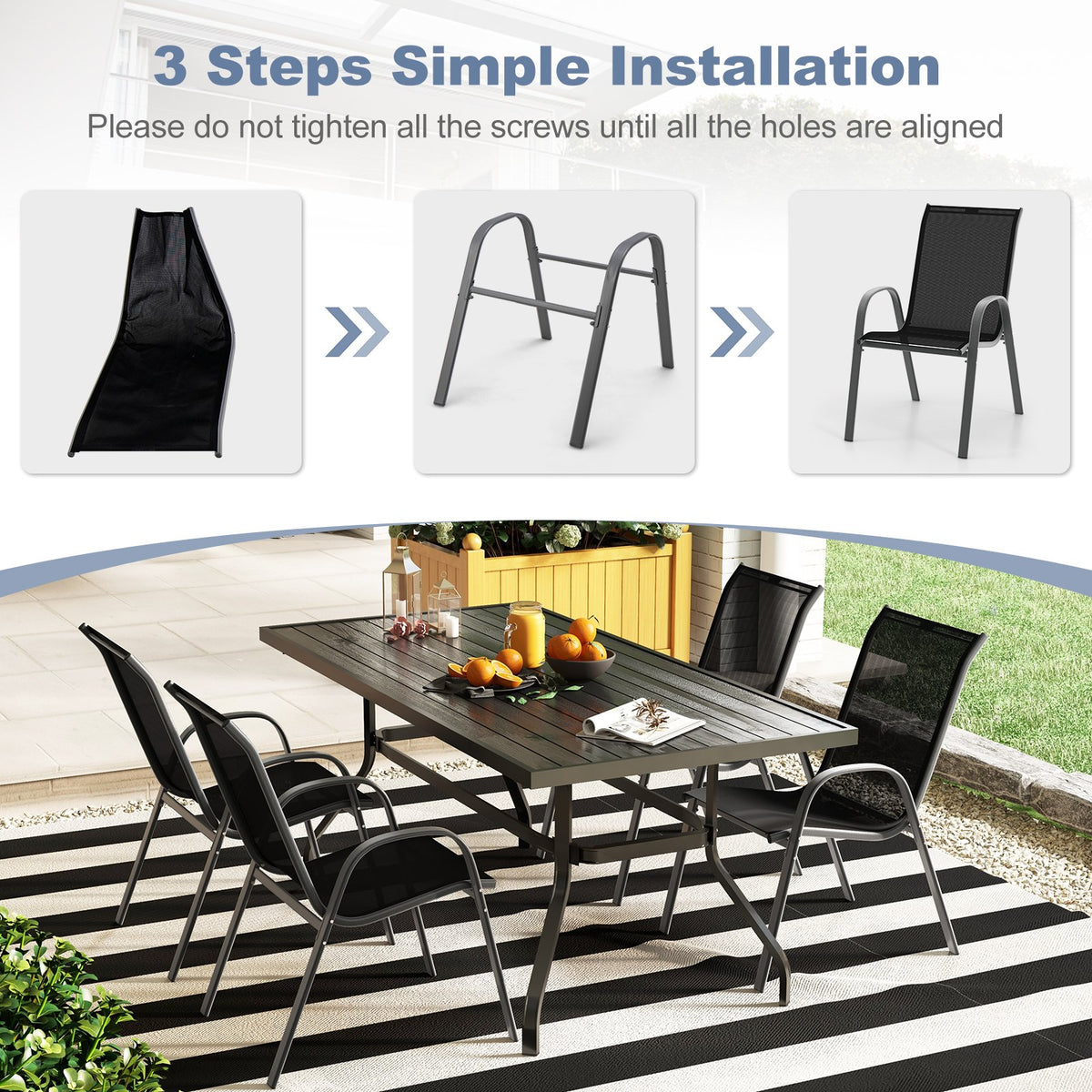 Set of 2 Stackable Patio Dining Chairs Set with Armrest-Black view 8