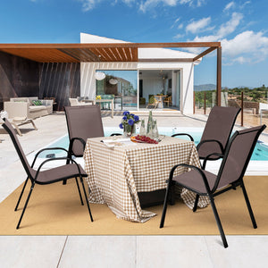 Set of 2 Stackable Patio Dining Chairs Set with Armrest-Brown view 3