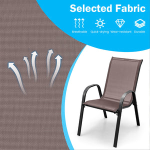Set of 2 Stackable Patio Dining Chairs Set with Armrest-Brown view 5