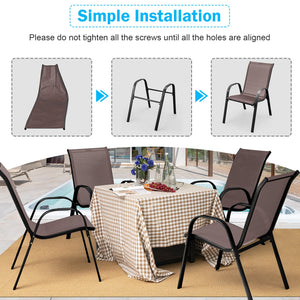 Set of 2 Stackable Patio Dining Chairs Set with Armrest-Brown view 7