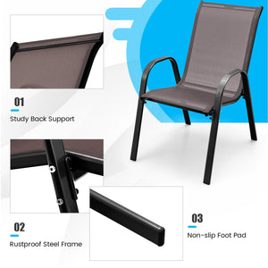 Set of 2 Stackable Patio Dining Chairs Set with Armrest-Brown view 8