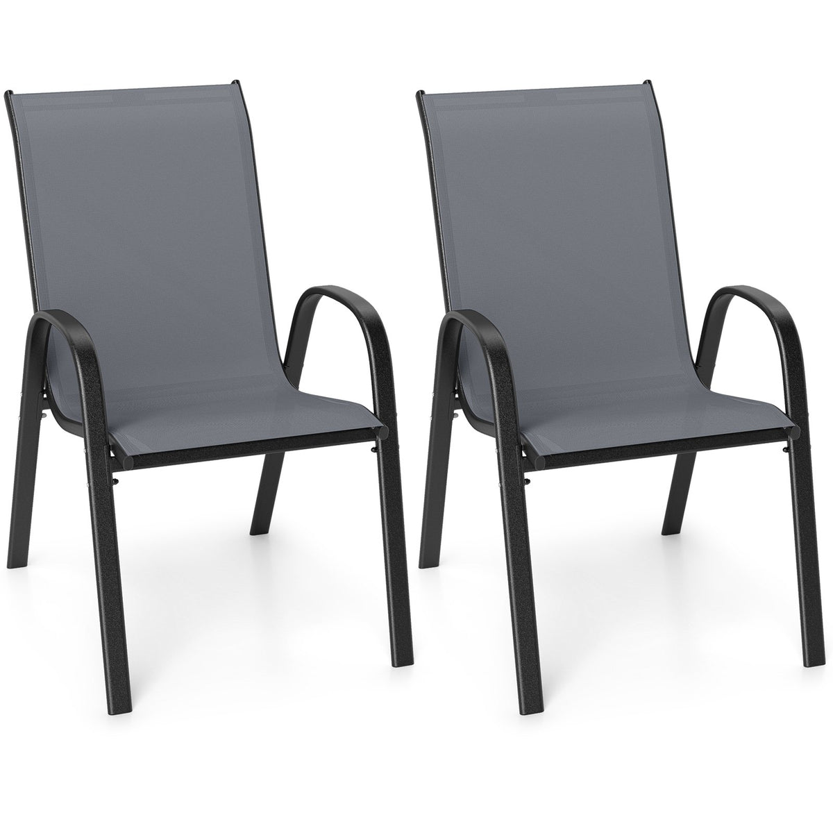 Set of 2 Stackable Patio Dining Chairs Set with Armrest-Grey
